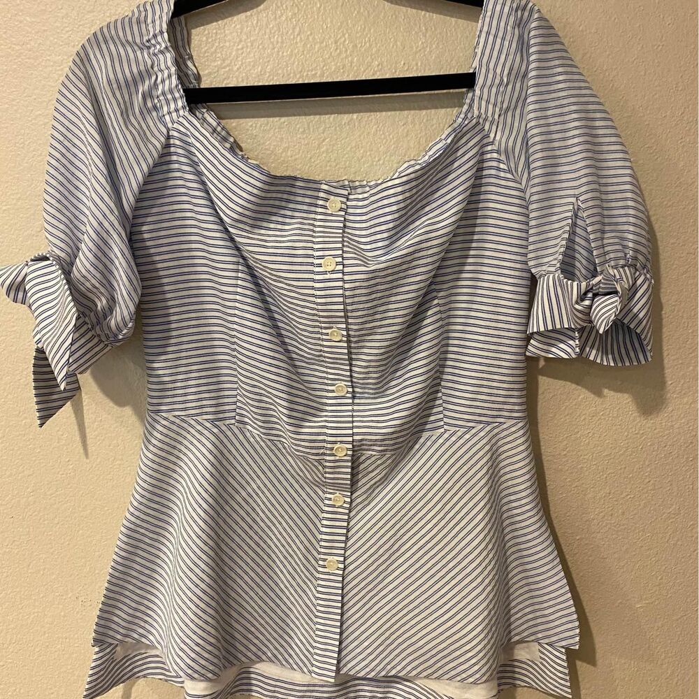 Pearl by Lela Rose Off Shoulder Summer Blouse Size 8 Silk Blend